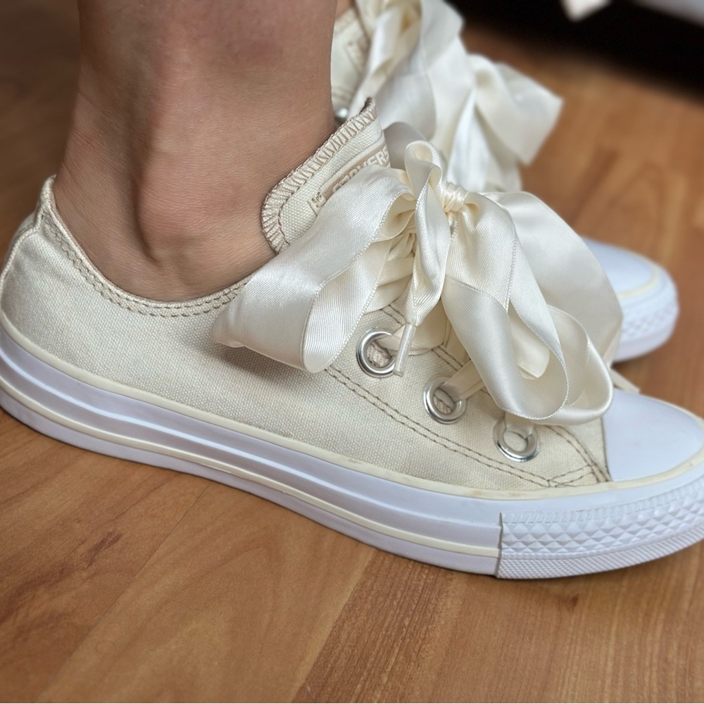 Converse Cream Canvas Sneakers with Satin Laces